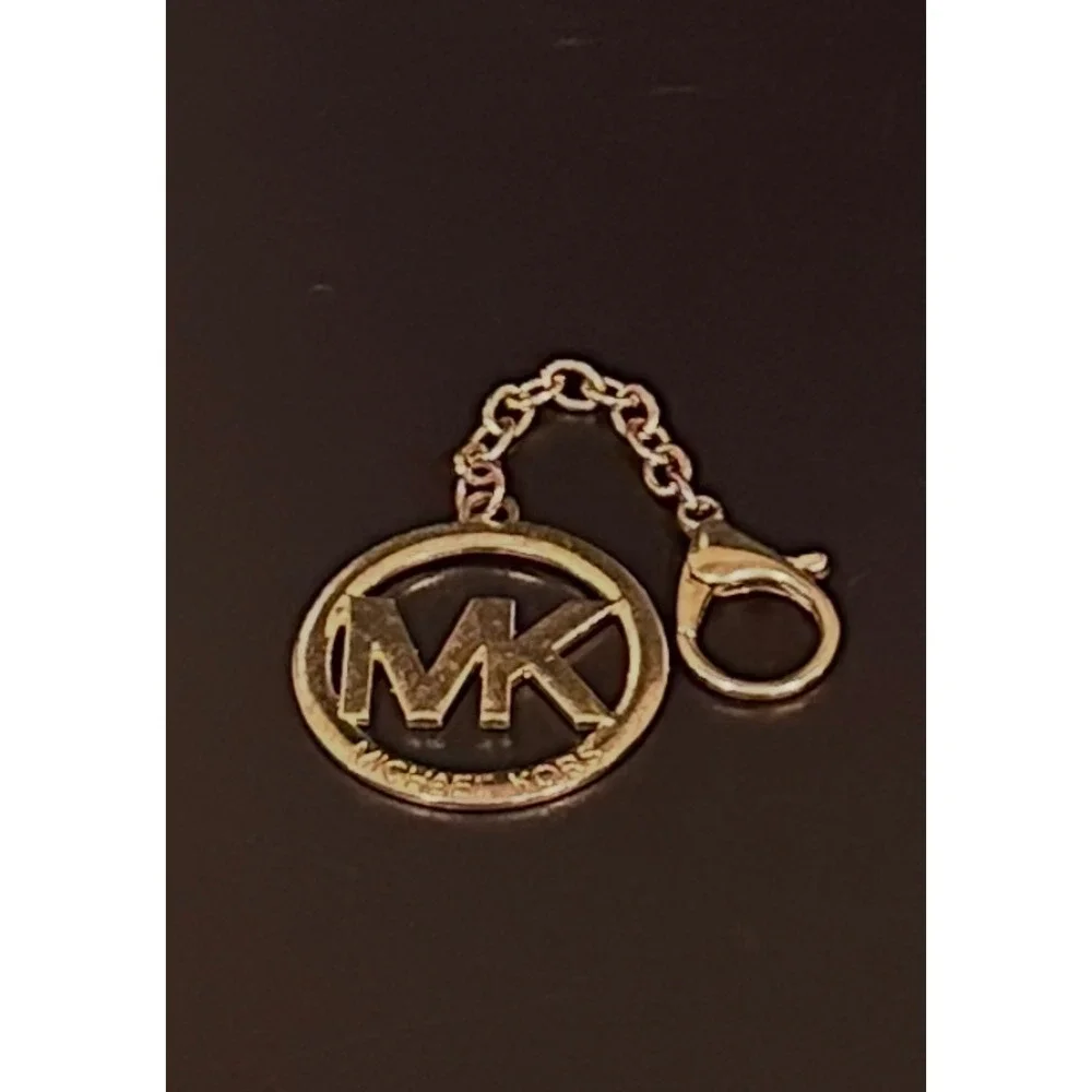 Michael Kors MK Logo Bag Charm Keychain Gold Tone Circular Medallion Accessory